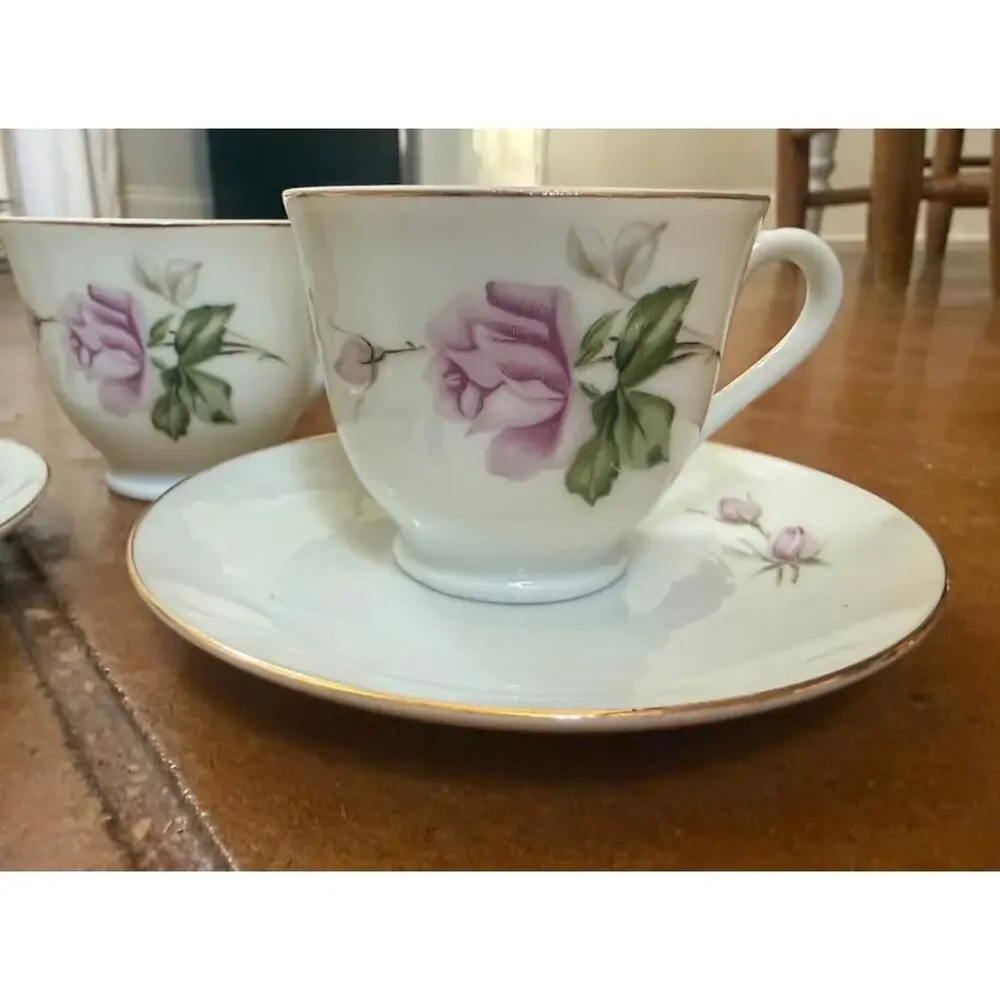 Vintage Japanese Porcelain Demitasse Set – Pink Rose Pattern